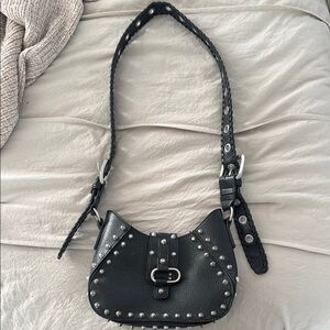 Black Studded Leather Shoulder Bag